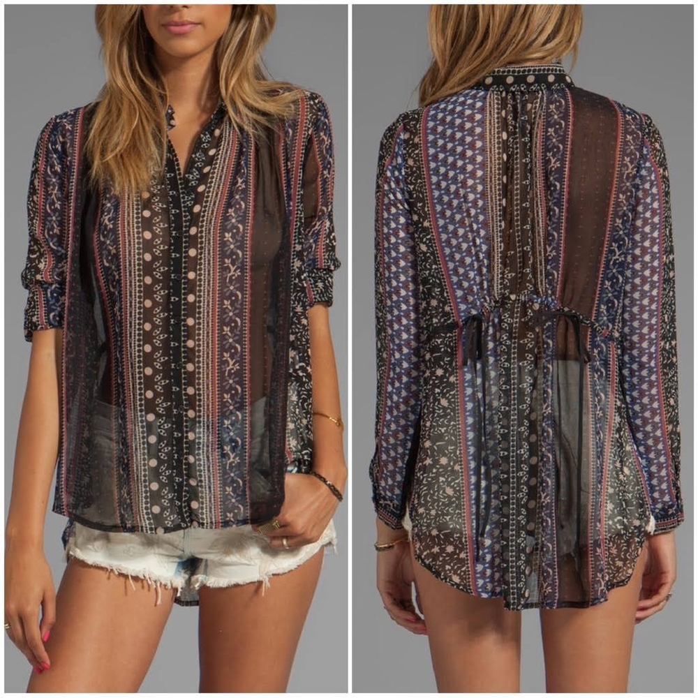 Free People Moonlight Mile Tie Back Sheer Button Down S Small Boho Anthropologie